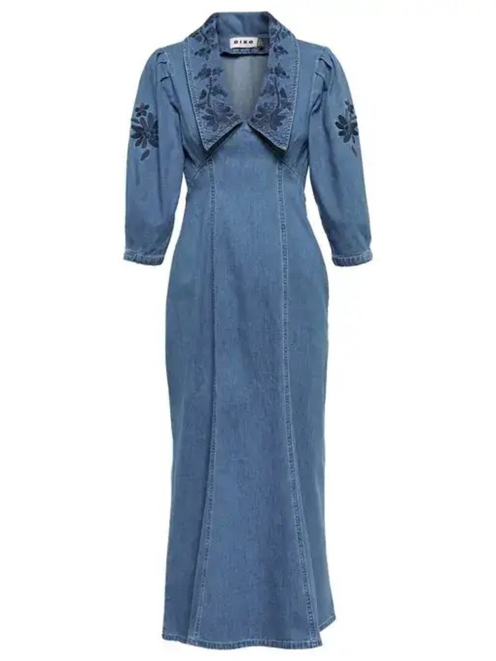 Rixo Malia floral-embroidered denim dress